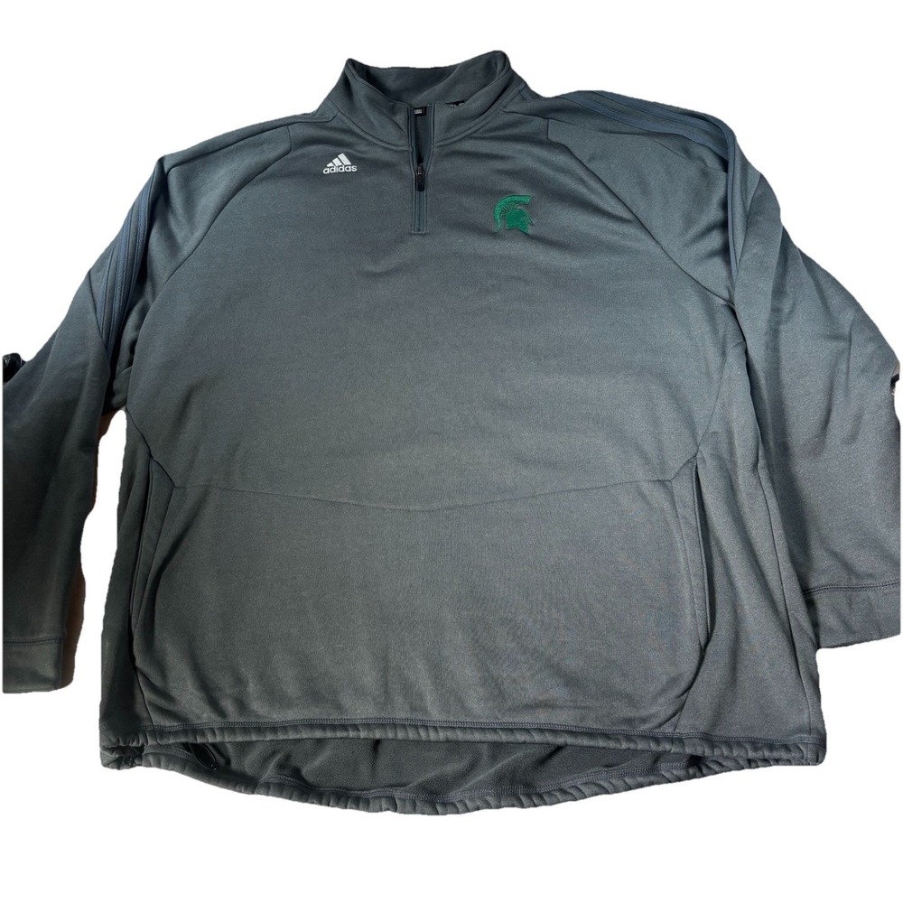 Adidas Michigan State Spartans Jacket Men's 4XL 1/4 Zip‎ Pullover Gray Heavy MSU
